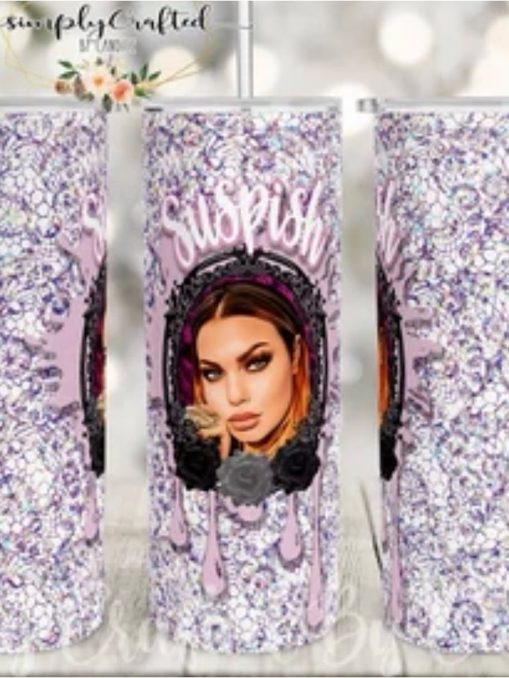 New Bailey Sarian Suspish Glitter Portrait Tumbler - Pink and Purple